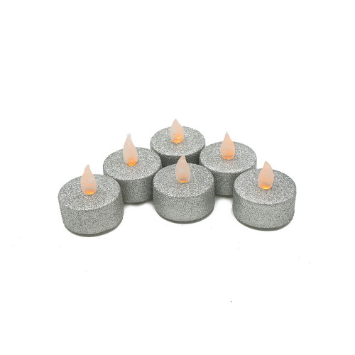 Lot de 6 bougies Led chauffe-plat paillette argent