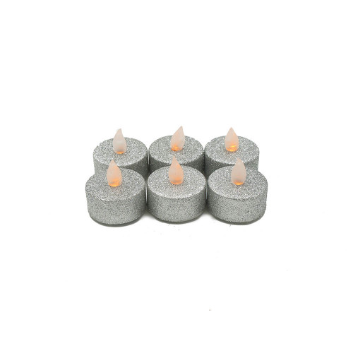 Lot de 6 bougies Led chauffe-plat paillette argent