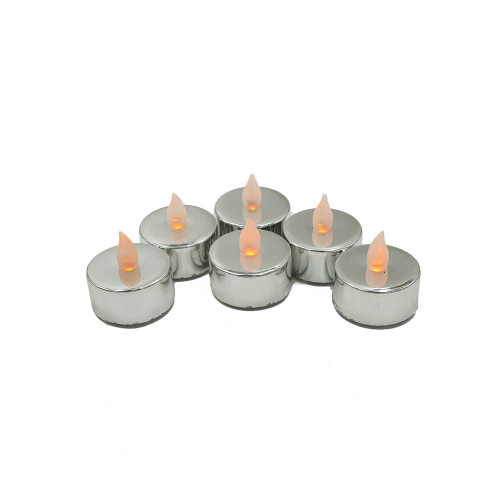 Lot de 6 bougies Led chauffe-plat brillantes argent