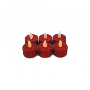 Lot de 6 bougies Led chauffe-plat paillette rouge