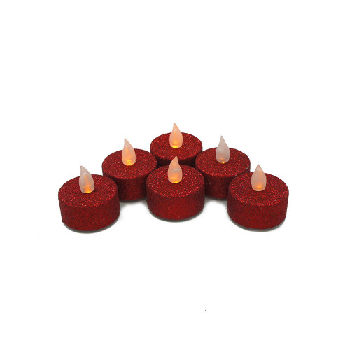 Lot de 6 bougies Led chauffe-plat paillette rouge