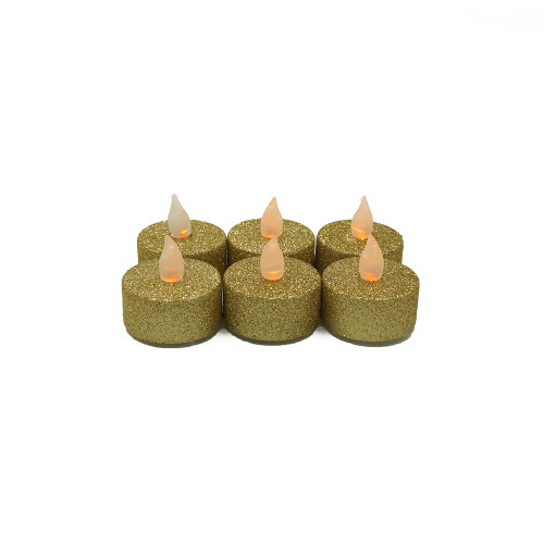 Lot de 6 bougies Led chauffe-plat paillette or