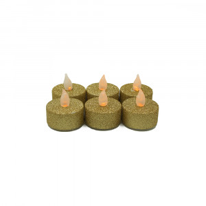 Lot de 6 bougies Led chauffe-plat paillette or