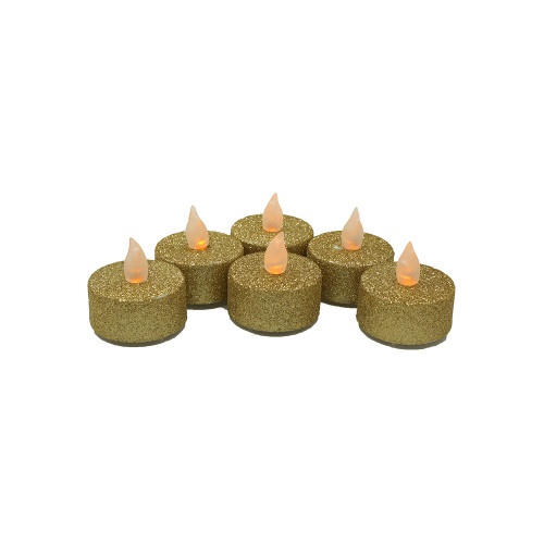 Lot de 6 bougies Led chauffe-plat paillette or